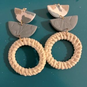 Clay and Rattan Dangle Earrings